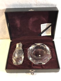 Post House Hand Cut Crystal Lighter and Ashtray