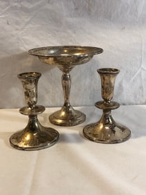 Gorham Sterling Compote and 2 Weighted Sterling Candlesticks