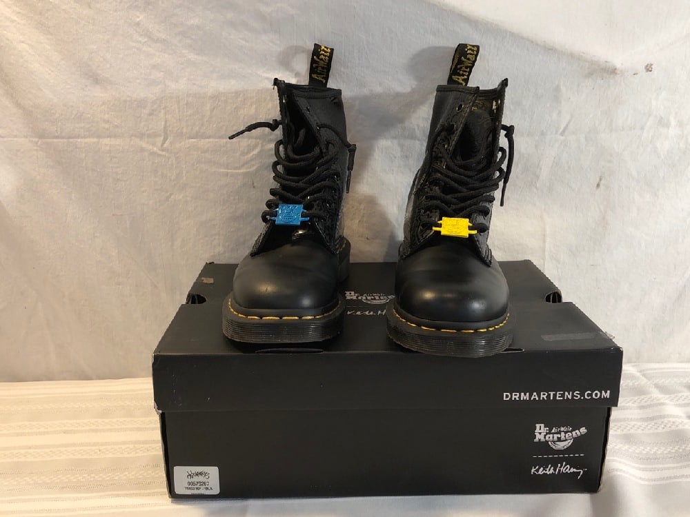 Dr. Martens Keith Haring Boots: Dr. Martens Keith Haring Boots - New in Original Box- 1460 KH Fig ~ Sz. US Mens 5, Women’s 6