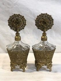 Vintage Ormolu Filigree Perfume Bottles