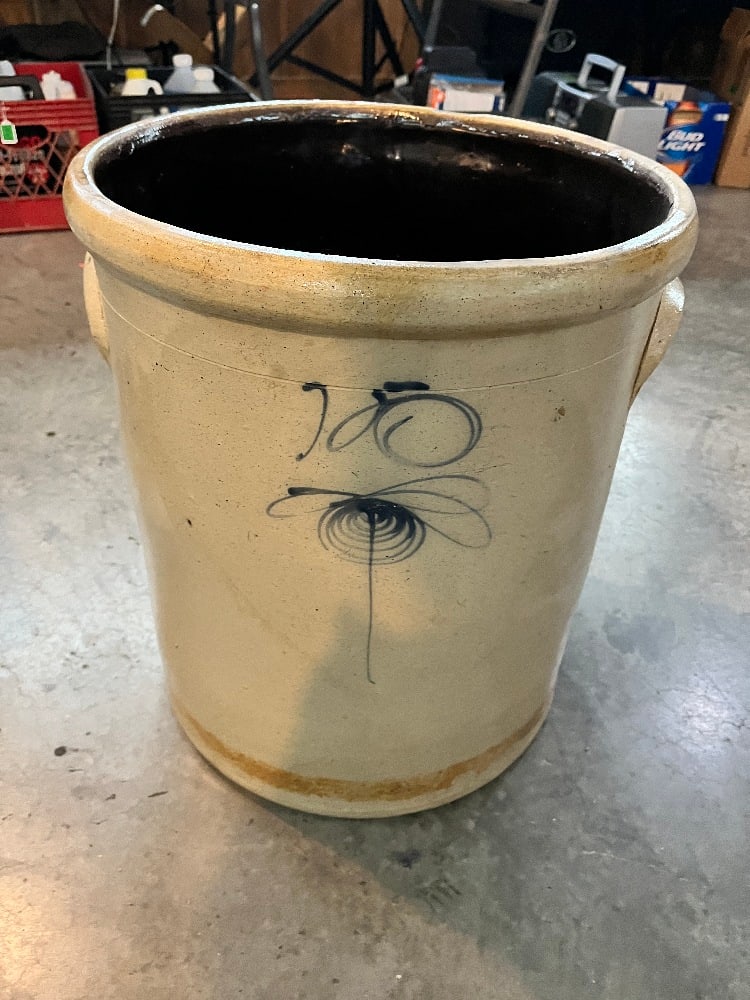 Antique Blue Decorated Stoneware Crock (1 of 4)