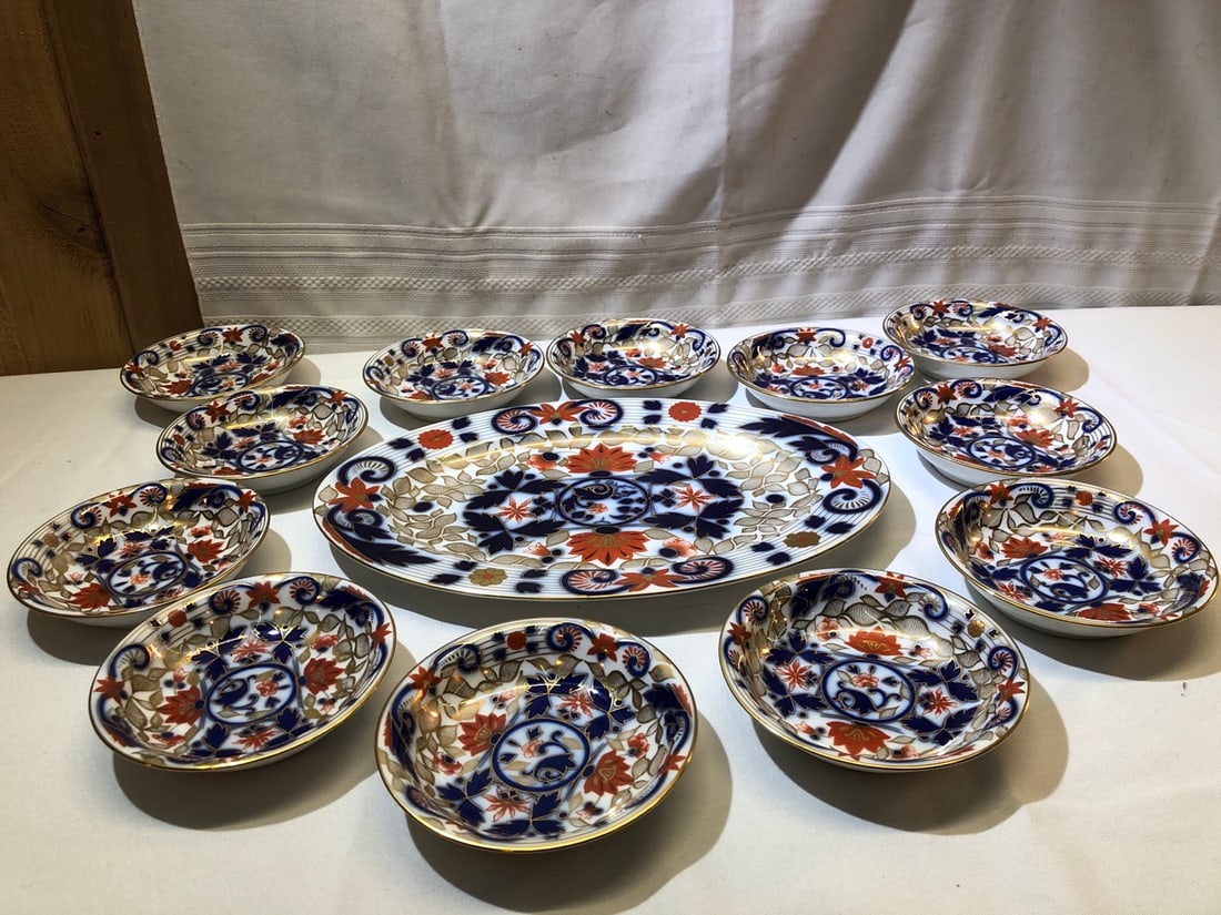 Vintage Czechoslovakian Epiag Royal "Denver" China: Vintage Czechoslovakian Epiag Royal "Denver" Berry Bowls and 13 1/4” Platter