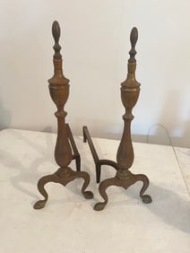 Vtg Large Solid Brass Andirons