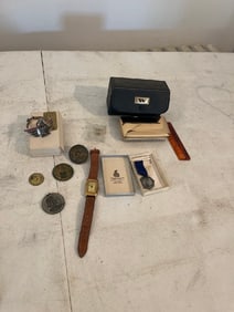 Misc Medals, New Haven Deco Watch, US Army Brass Cap Badge