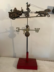 Vtg Horse Drawn Copper Firetruck Weathervane