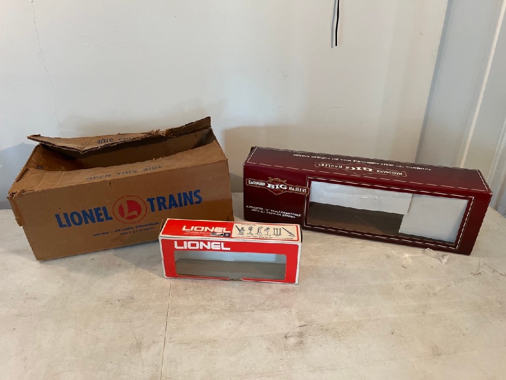 3- Vtg Train Boxes: 3- Vtg Train Boxes ONLY- Lionel 6-9714 D & RGW, Lionel No. 1502WS “027” Outfit, Bachman Big Haulers “G” Scale
