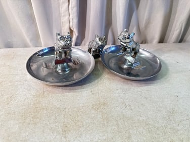 Vtg Mack Truck Bulldog Hood Ornament & Cigar Ashtrays