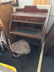 Antique Rolltop Childs Desk & Chair