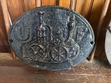 Vtg Cast Iron Fire Plaque