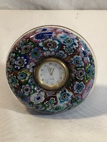 Murano Millefiori Mosaic Flowers Italian art Glass Desk Clock