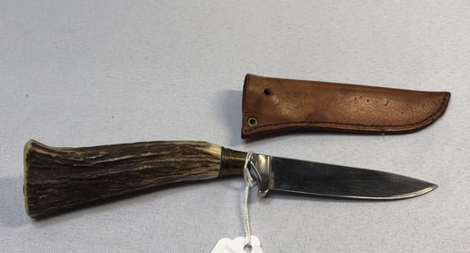 Stag Handled handmade knife with leather sheath