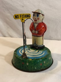 Vtg. Tin Wind Up toy SY Japan “Fishing Boy