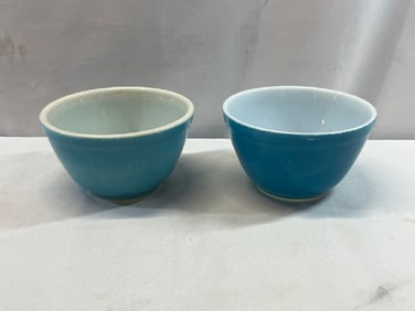 2 Vtg. Blue Pyrex Mixing Bowls