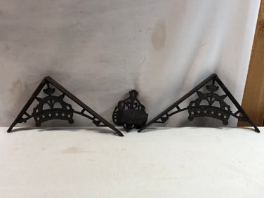 Pr. Cast Iron Brackets and Wall Mount Match Holder
