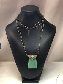 Vtg. Jan Michaels turquoise Brass Necklace