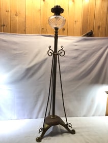 Antique Brass and Glass Piano Floor Lamp- Extendable Light