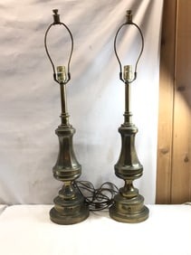 Pr. Mcm Stiffel Brass Paneled Lamps