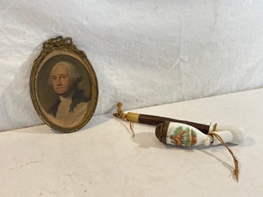 Vtg. German Smoking Pipe and Washington BrassFramed Print