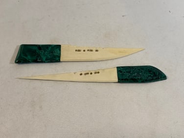 Antique Malachite and Bone African Letter Openers