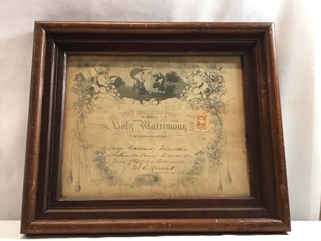 Antique Framed Marriage Certificate (1 of 5)