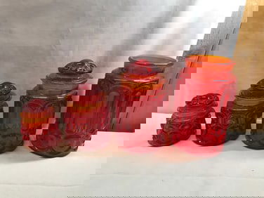 Vtg. L.E. Smith “Moon & Stars?? Amberina Glass Canister Set