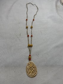 Vtg. Carved Bone Bovine Necklace