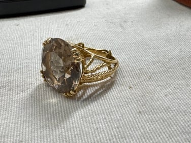 Vtg. 14K Gold and Smoky Quartz Solitaire Ring