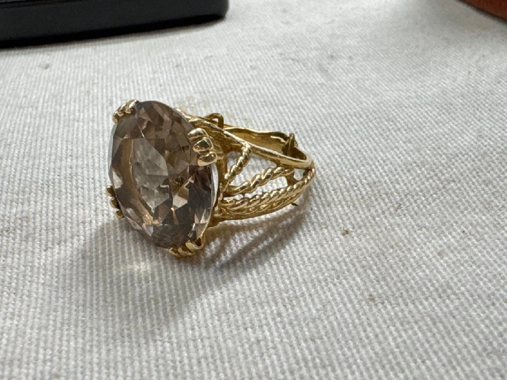 Vtg. 14K Gold and Smoky Quartz Solitaire Ring (1 of 6)