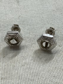 Hexegon Setting Stud Earrings With 14Kt White Gold Screw Backs