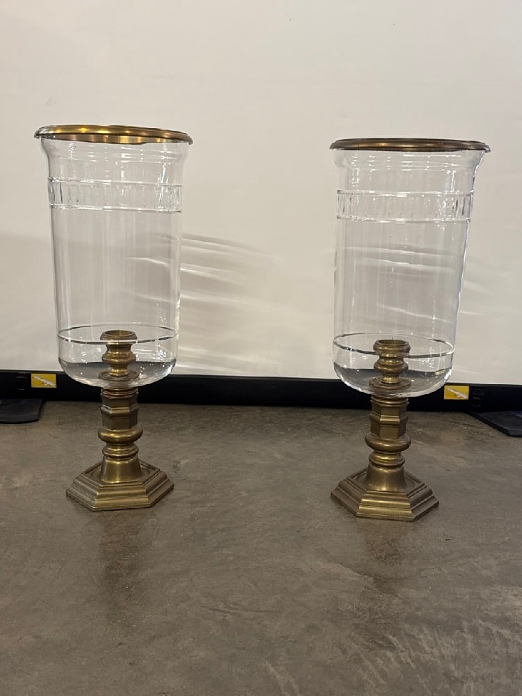 Pr. Large Ralph Lauren Brass and Glass Hurricane Candle Holders (1 of 5)