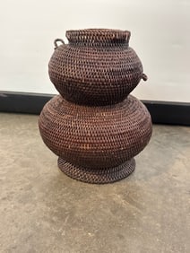 Vtg. Tribal Hand Woven Wisteria Basket