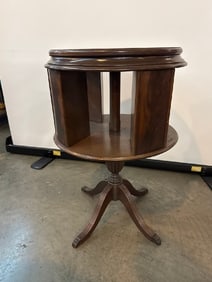 Vtg. Mahogany Revolving Bookcase Drum Table