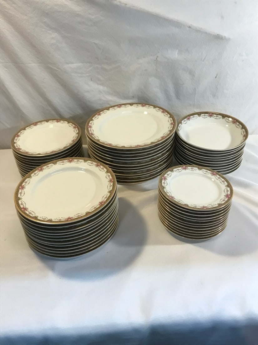 Limoges Table Service Set: Limoges Table Service Set - 12 Dinner Plates ( 9 3/4”) , 12 Luncheon Plates ( 8 1/2”) , 11 plates (7 1/2”), 12 Bread Plates ( 6 1/2”), and 11 Bowls (7 1/2”)