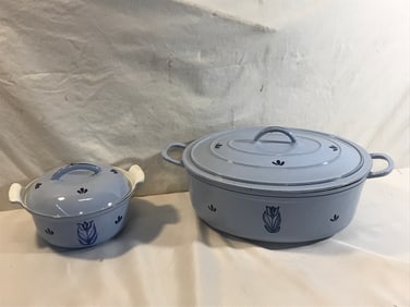 Vtg. Dru Holland Enamel Cast Iron Casseroles