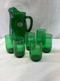 Anchor Hocking Forest Green Glass Juice Set