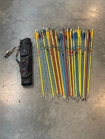 29 Wooden Arrows in Leather Carry Bag