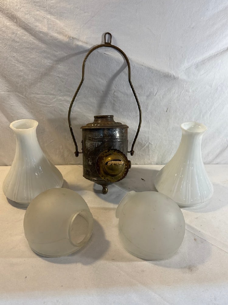 Antique Angle Lamp: Antique Angle Lamp with Shades - Angle MFG. Co. NY