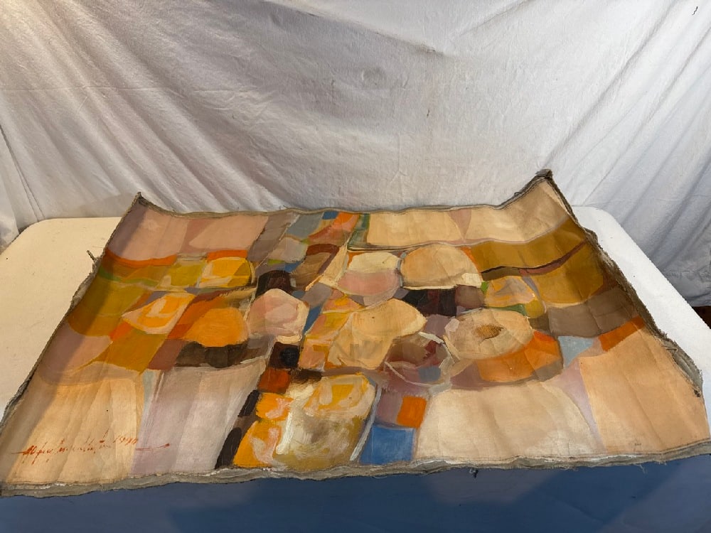 Signed Abstract Painting on Cloth: Signed Abstract Painting on Cloth - 36” x 24”