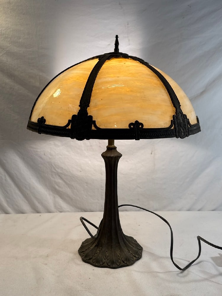 Antique Slag Glass Panel Lamp (1 of 7)