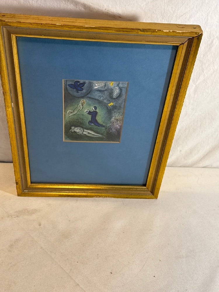 Framed Daphnis & Lycenion Print by Marc Chagall: Framed Daphnis & Lycenion Print by Marc Chagall - 10 1/2” x 13 1/2”