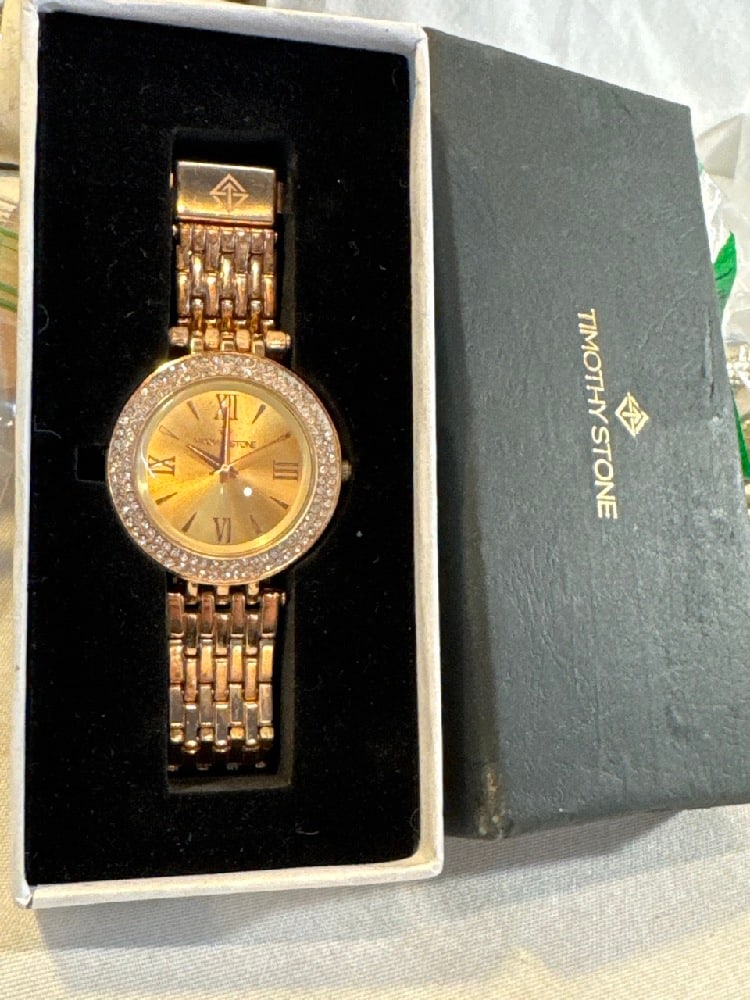 Timothy Stone Burst Rose Gold Women’s Watch: Timothy Stone Burst Rose Gold Women’s Watch Featuring Crystals around case perimeter
