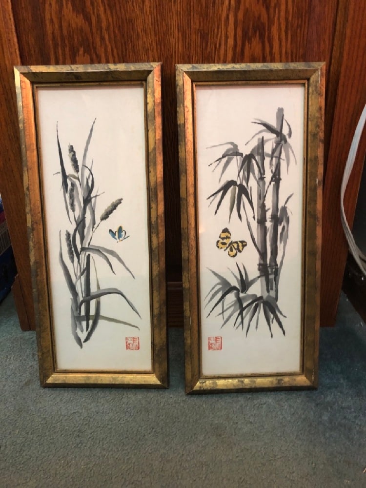 2 Bamboo/Butterfly Decotique framed wall decor