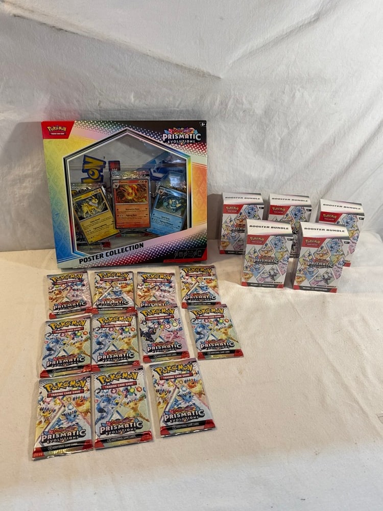 Large Lot Scarlet & Violet Prismatic Pokémon: Large Lot Pokémon including Poster Collection, 5 Booster Bundle Packs and 12 single Boosters