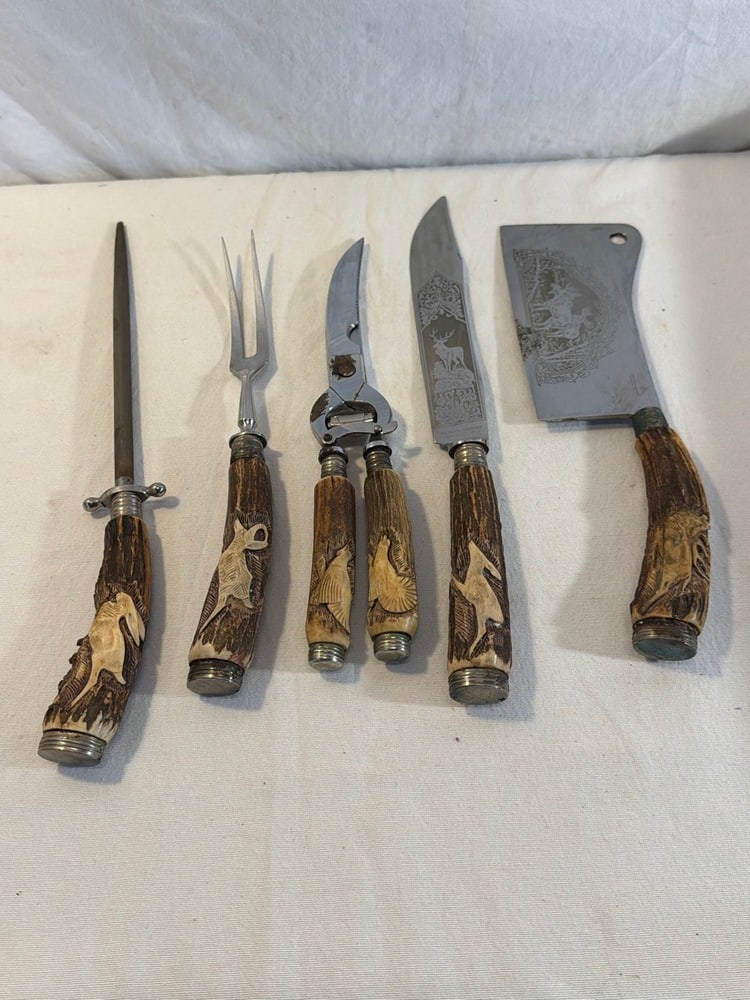 Solingen 5 Pc Stag Handled Carving Set: Solingen 5 Pc Stag Handled Carving Set