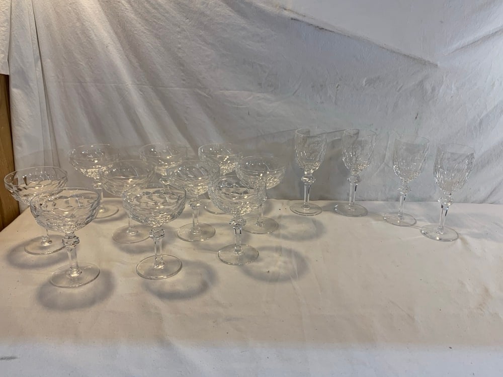 Waterford Crystal Curraghmore Pattern Goblets and Sherbet Glasses: Waterford Crystal Curraghmore Pattern (4) Goblets and (10) Sherbet Glasses