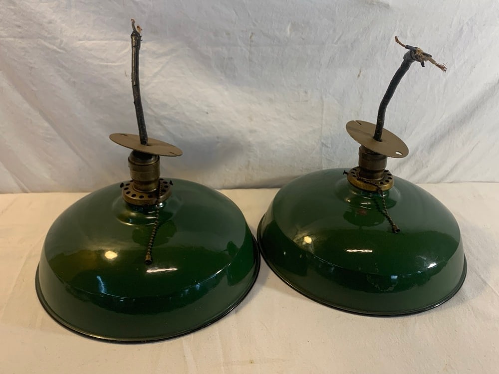 Vtg. Green Enamel Light Shades: Vtg. Green Enamel Light Shades - 12” Round Bottom