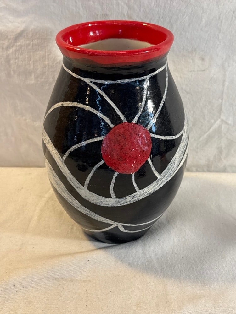 Stoneware Glazed Vase “Red Moon?? - Signed: Stoneware Glazed Vase Red Moon - Signed - 9 1/2”