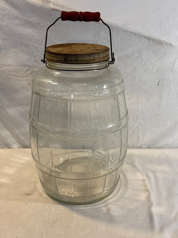 Vtg. Glass Country Store Jar: Vtg. Glass Country Store Jar - Metal lid ; Wood Handle - 16” to top of handle