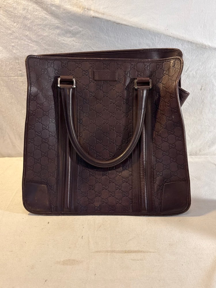 Vtg. Gucci Guccissima Leather Tote Bag: Vtg. Gucci Guccissima Brown Leather Large Travel Tote Bag ~ 15” Long x 14” Tall