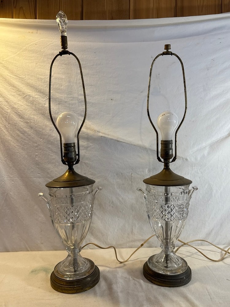 Pr. Vtg. Cut Glass Table Lamp with Brass Accents (1 of 6)